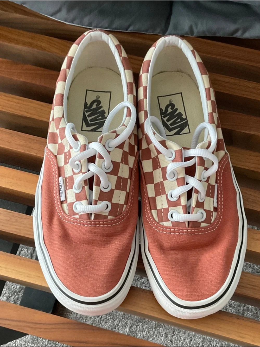 Vans Coral and Cream Checkerboard Lace-Up Sneakers l - Picture 2 of 4